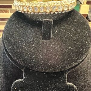 Vintage Style Gold Tone Crystal Hinged Bangle Bracelet